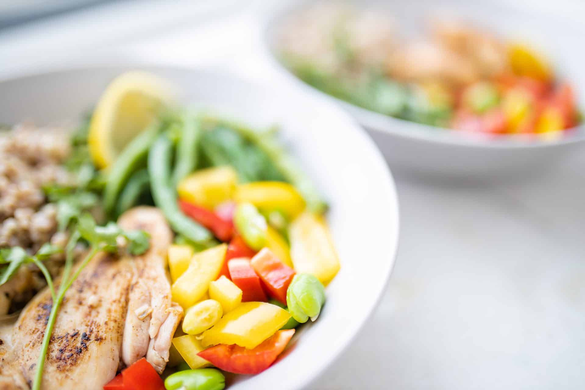 Chicken,And,Salmon,Dishes,With,Buckwheat,,Green,Beans,,Broad,Beans,