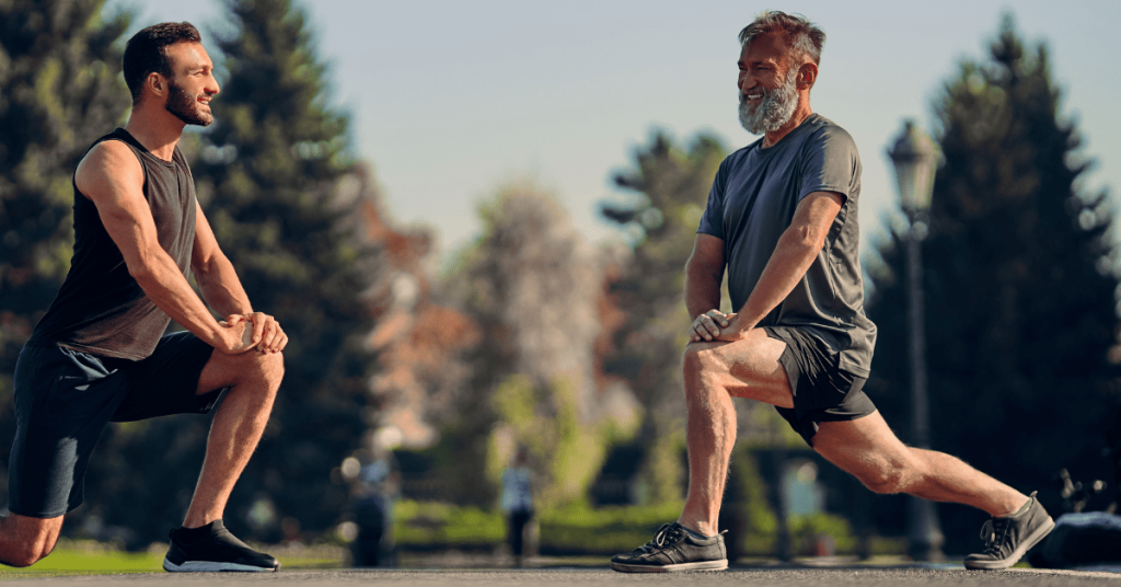 Two men exercising after hyaluronate injections
